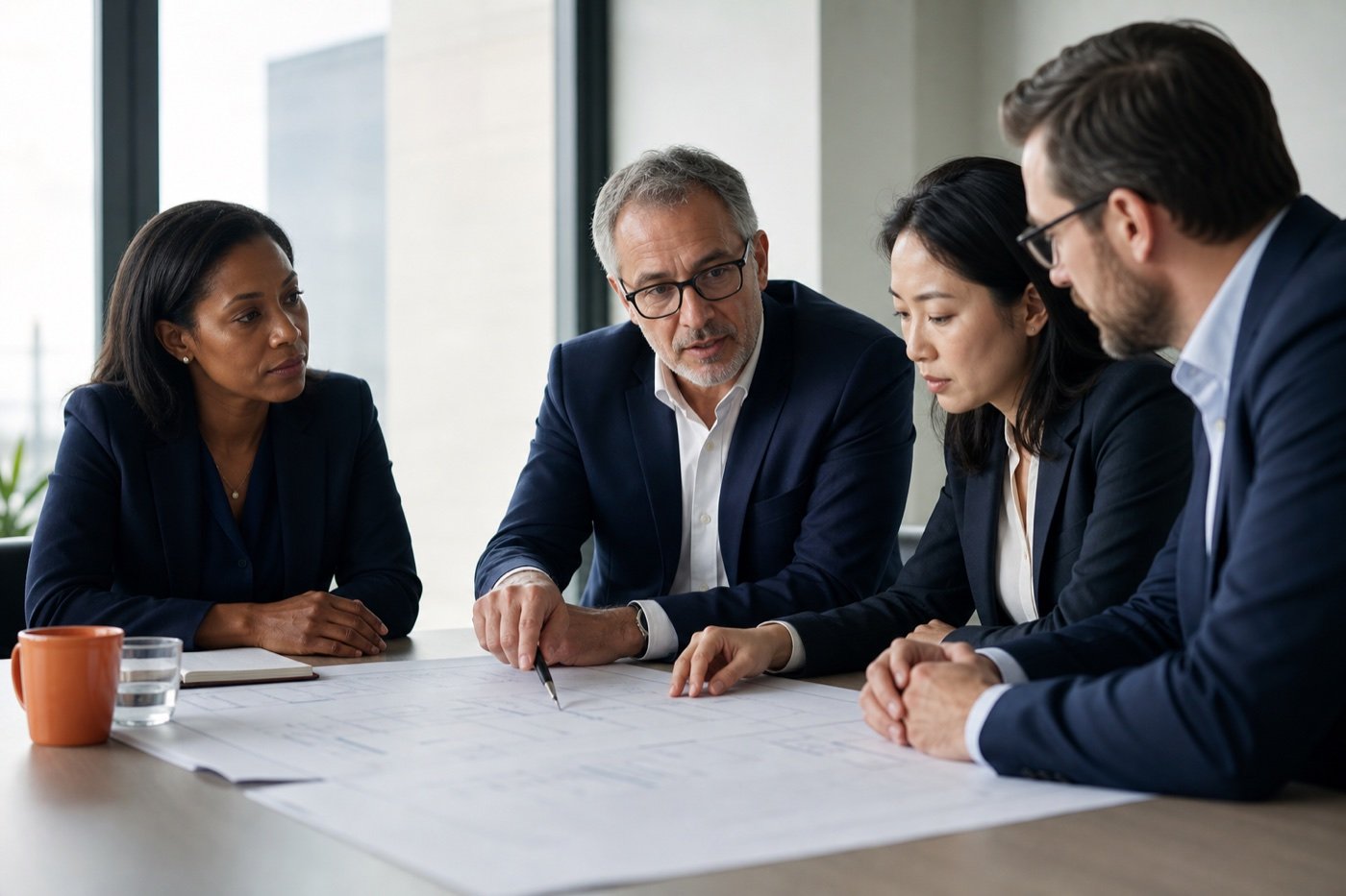 Senior enterprise leaders reviewing a transformation roadmap