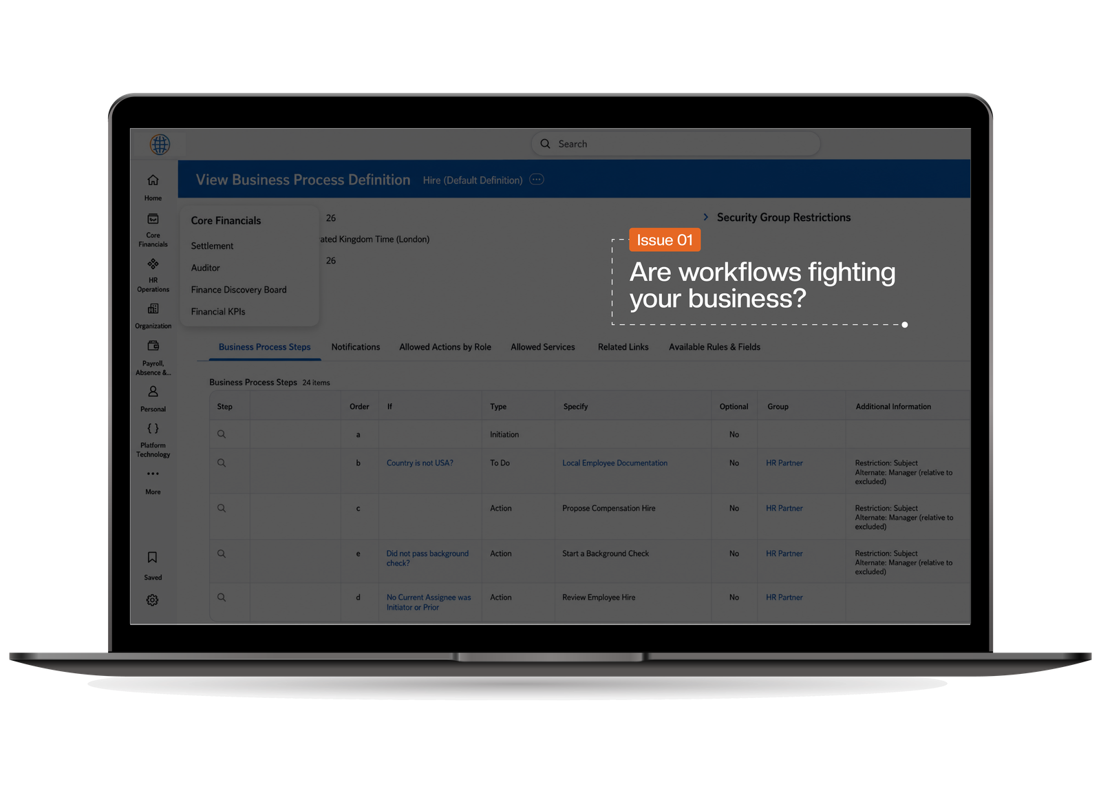 Workday workflow issue visual shown on a laptop